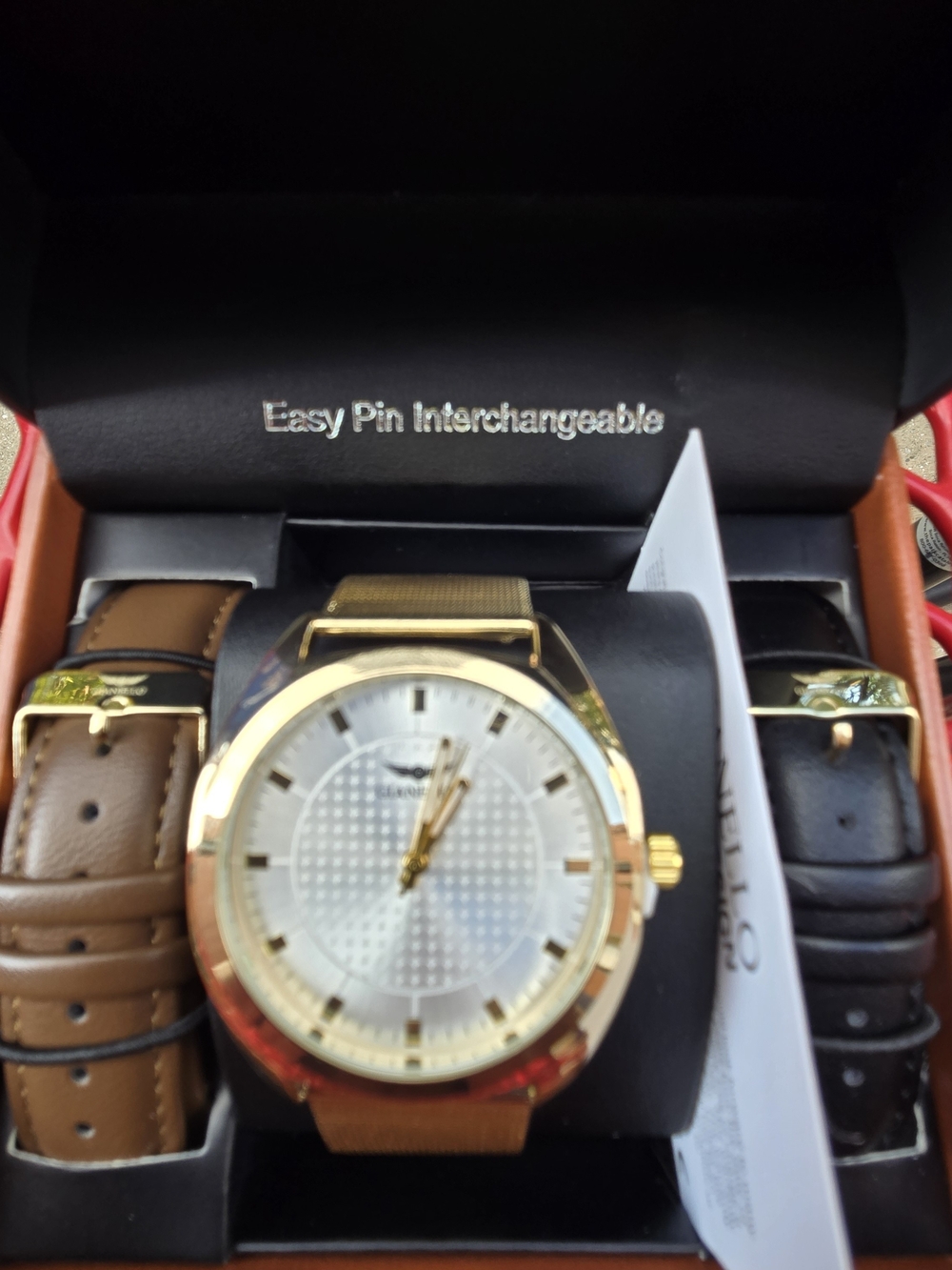 Gianello Gold Men's Interchangeable Strap Watch with Brown & Black Straps
